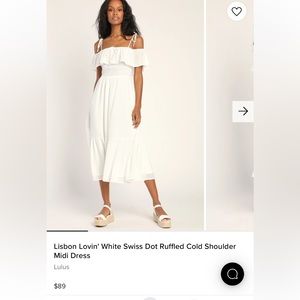 Lulus Lisbon Lovin' White Swiss Dot Ruffled Cold Shoulder Midi Dress - size L